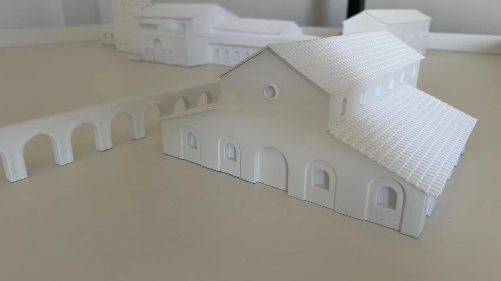 Dettaglio degli edifici nel plastico